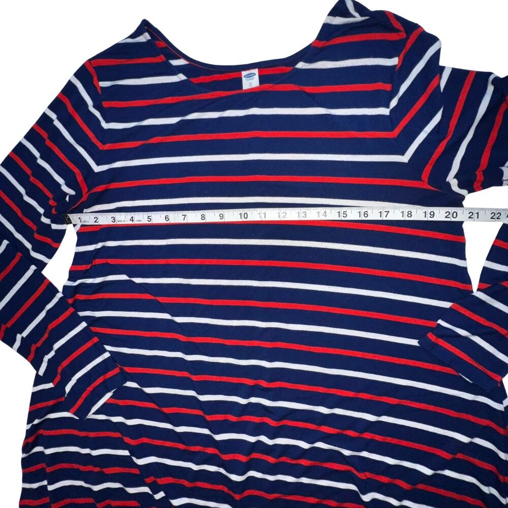 Old Navy Dress Women XL Fit Flare Midi A Line Long Sleeve Red White Blue Stripes - Picture 9 of 10